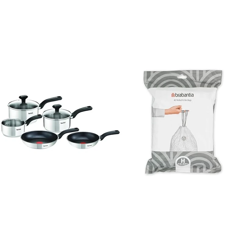 Tefal Comfort Max, Pan Set, 14cm Milkpan, 16cm and 18cm Saucepans with Lids & Brabantia 138744 PerfectFit Bin Liners (Size H/50-60 Litre) Thick Plastic Trash Bags