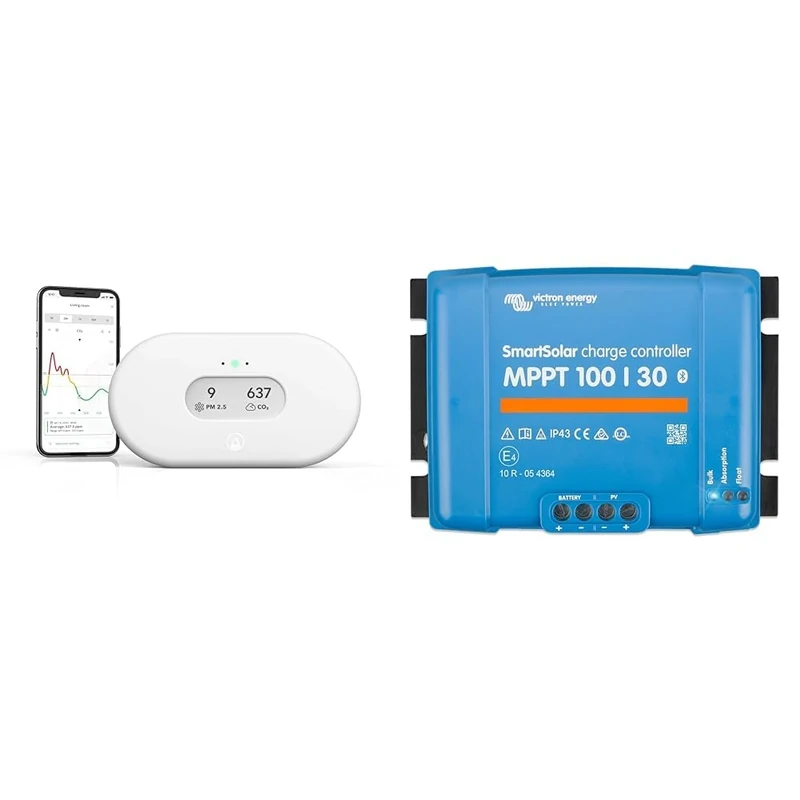 Airthings 2960 View Plus - Radon and Air Quality Monitor with PM 2.5, CO2, VOC & Victron Energy SmartSolar MPPT 100V 30 amp 12/24-Volt Solar Charge Controller (Bluetooth)