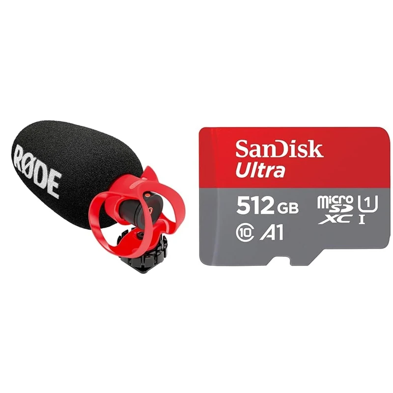 RØDE VideoMicro II Ultra-Compact On-Camera Shotgun Microphone for Recording Audio with a Camera & SanDisk 512GB Ultra microSDXC card + SD adapter up to 150 MB/s with A1 App