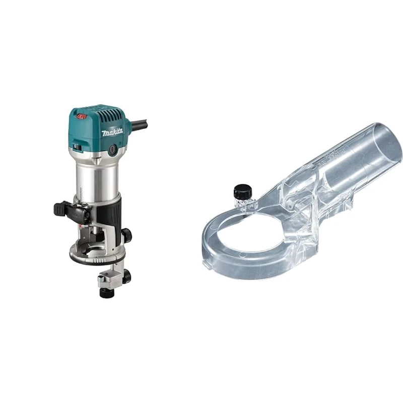 Makita RT0702CX4/2 240V ¼” Router Trimmer Supplied with Trimmer Base & 194733-8 Dust Nozzle Set Mt361/Rp0900, Multi-Colour