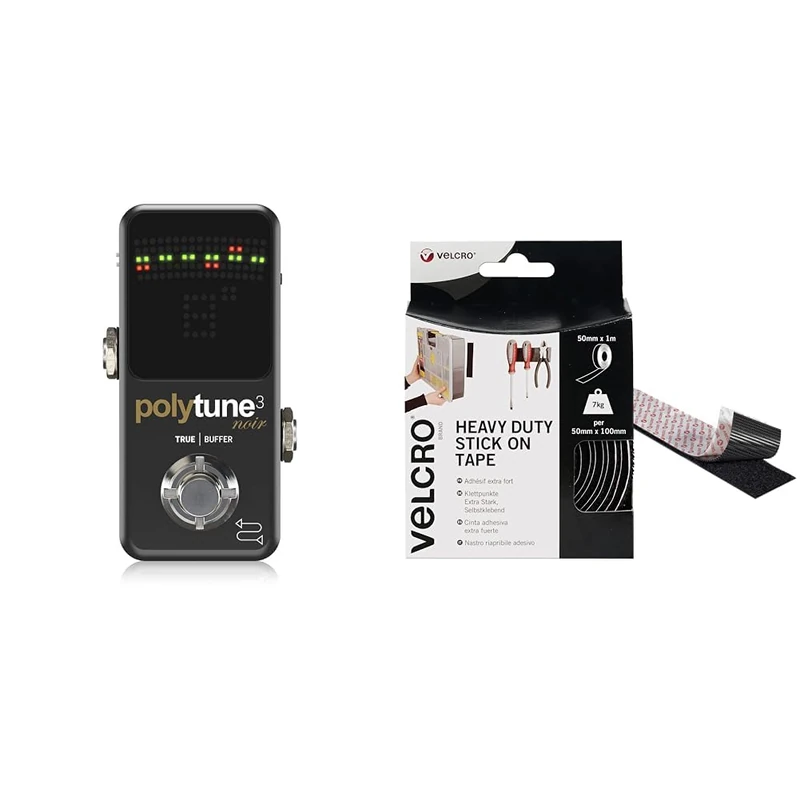 TC Electronic POLYTUNE 3 NOIR Tiny Polyphonic Tuner with Multiple Tuning Modes & VELCRO Brand Heavy Duty Stick On Tape Cut-to-Length Industrial Extra Strong Double Sided Hook