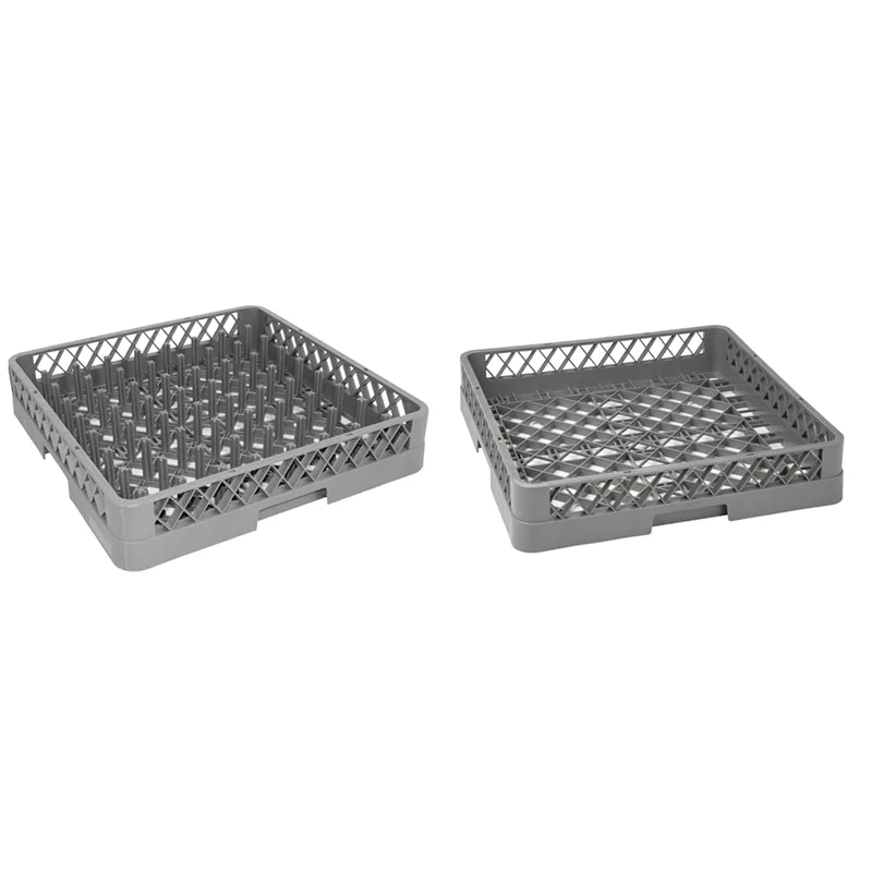 NISBETS Vogue Plate Dishwasher Rack, Grey, Dimensions: 100(H) x500(W) x500(D) mm & Vogue Open Cup Dishwasher Rack, Grey, Dimensions: 100(H) x500(W) x500(D) mm