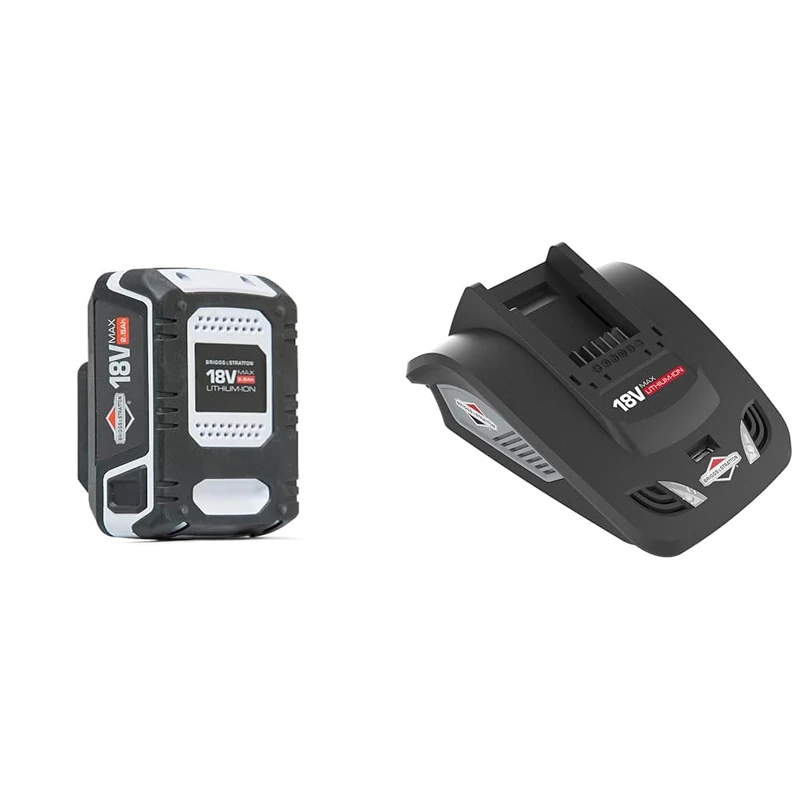 Briggs & Stratton 18V Lithium-Ion 2.5Ah Battery for Murray, Sprint 18V, with USB Port, 3-Year Warranty, 1697532 & 1697083 18V Charger for Battery
