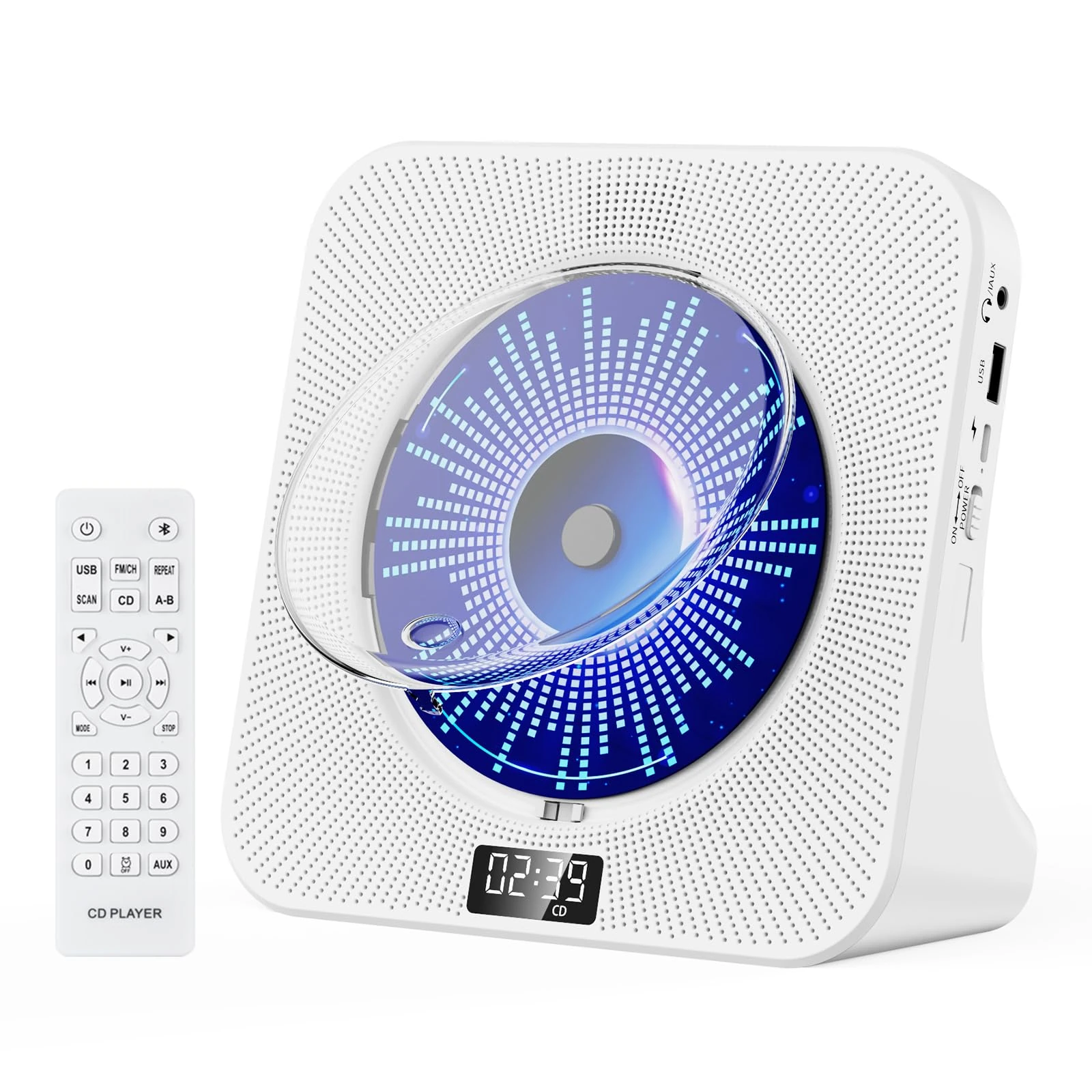 Gueray CD Player Bluetooth CD Players for Home Desktop with Dual Bluetooth & Large LCD Screen Display Front CD Player with Speakers & Timer CD Boombox FM Radio USB Type-C