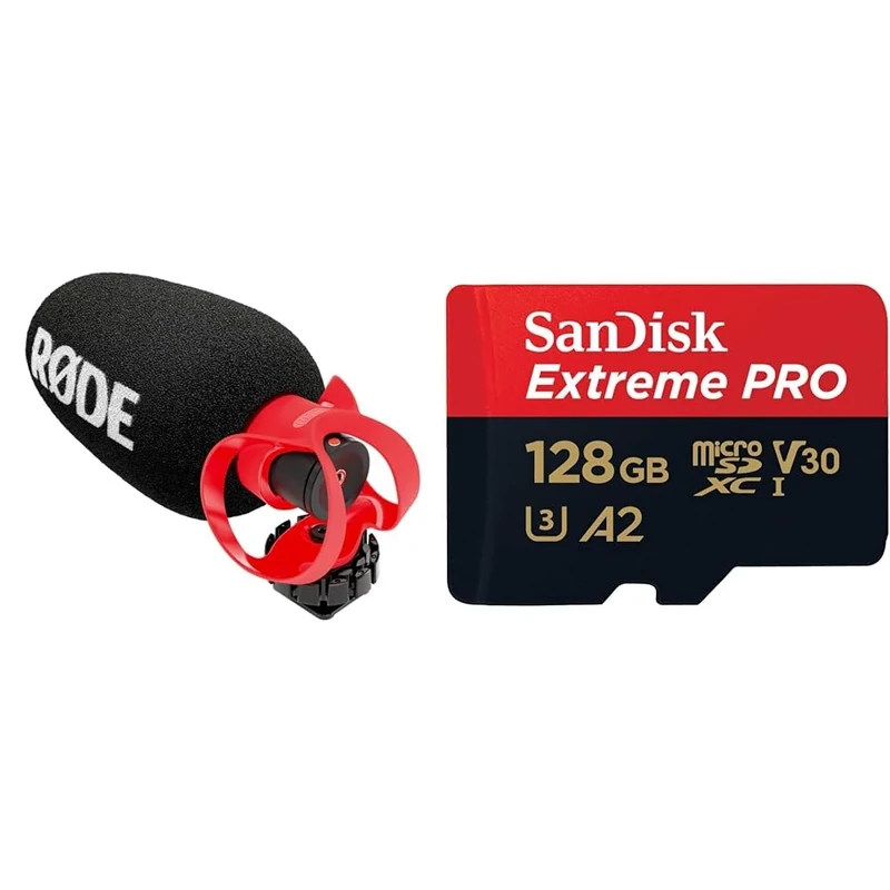 RØDE VideoMicro II Ultra-Compact On-Camera Shotgun Microphone for Recording Audio with a Camera & SanDisk 128GB Extreme PRO microSDXC card + SD adapter + RescuePro Deluxe, up to 200 MB/s