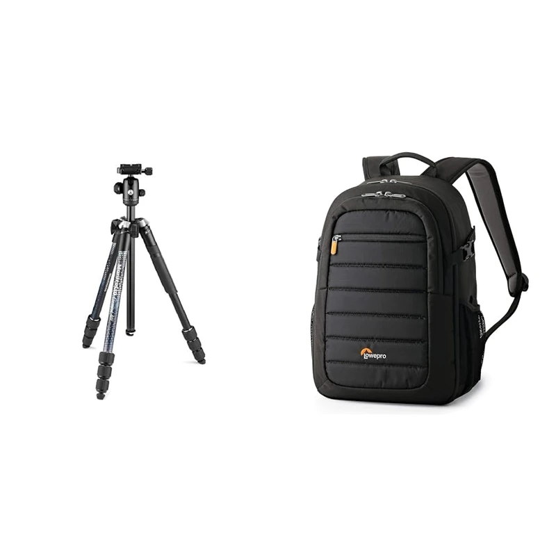 Manfrotto Element MII Camera Tripod, Travel Tripod in Aluminium with Ball Head and Carrying Bag & Lowepro LP36892-PWW Tahoe 150 Backpack for Camera, Stores DSLR with Lens Attached, CSC, Mirrorless