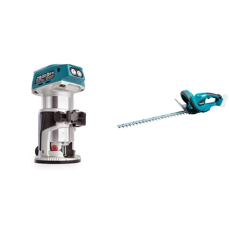 Makita DRT50ZJ 18V Li-Ion LXT Brushless Router Trimmer Supplied in A Makpac Case - Batteries and Charger Not Included & DUH523Z 18V Li-Ion LXT 52cm Hedge Trimmer - Batteries and Charger Not Included