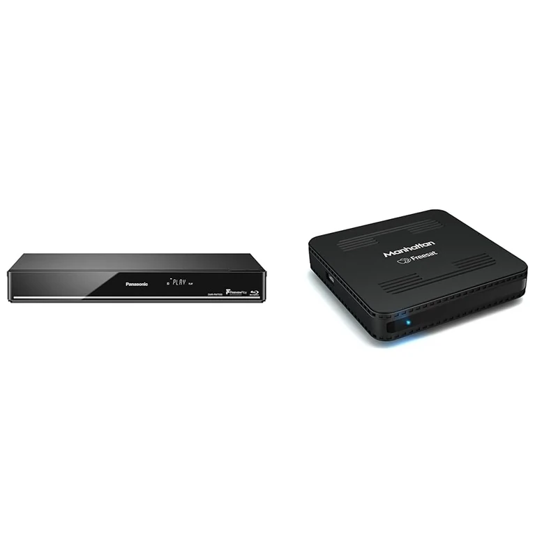 Panasonic DMR-PWT550EB Blu-Ray Player and HDD Recorder with Freeview Play, Black & Manhattan SX Freesat HD Box, Black