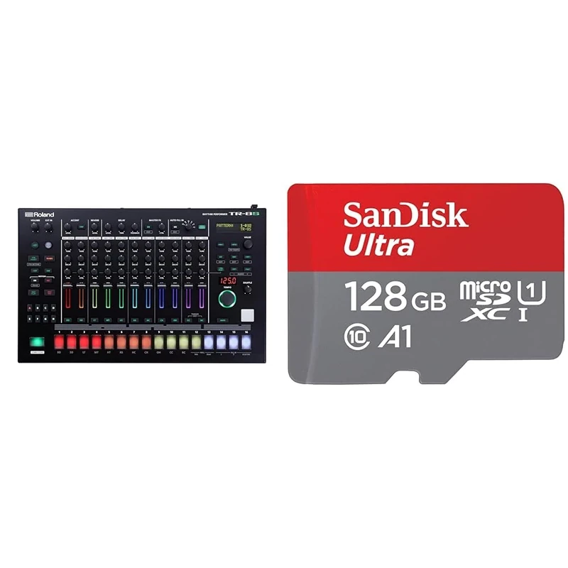 Roland Aira Rhythm Performer TR-8S, Black & SanDisk 128GB Ultra microSDXC card + SD adapter up to 140 MB/s with A1 App Performance UHS-I Class 10 U1
