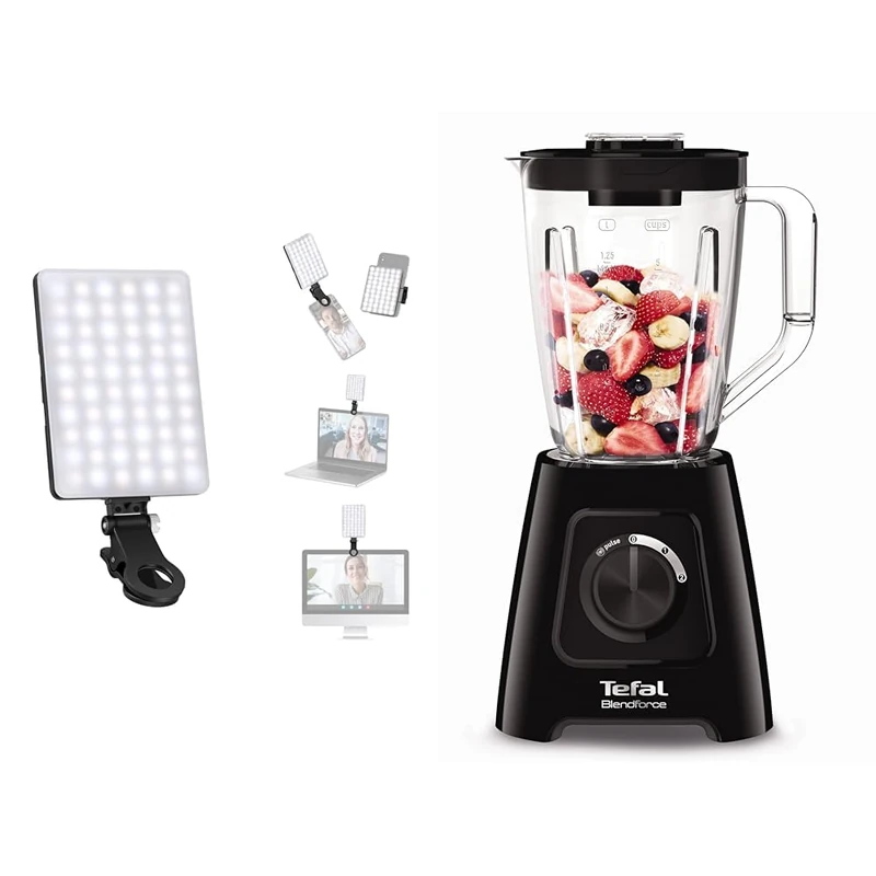 NEEWER Selfie Light with Front & Back Phone Clip, High Power 60 LED 2000mAh Rechargeable CRI 95+ & Tefal Blendforce II Blender, 2L Plastic Jug, 1.25L Effective Capacity, 600W