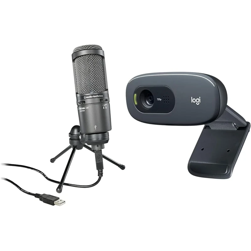 Audio-Technica 2020USB+ Cardioid Condenser Microphone (USB connection) Grey & Logitech C270 HD Webcam, HD 720p/30fps, Widescreen HD Video Calling, HD Light Correction