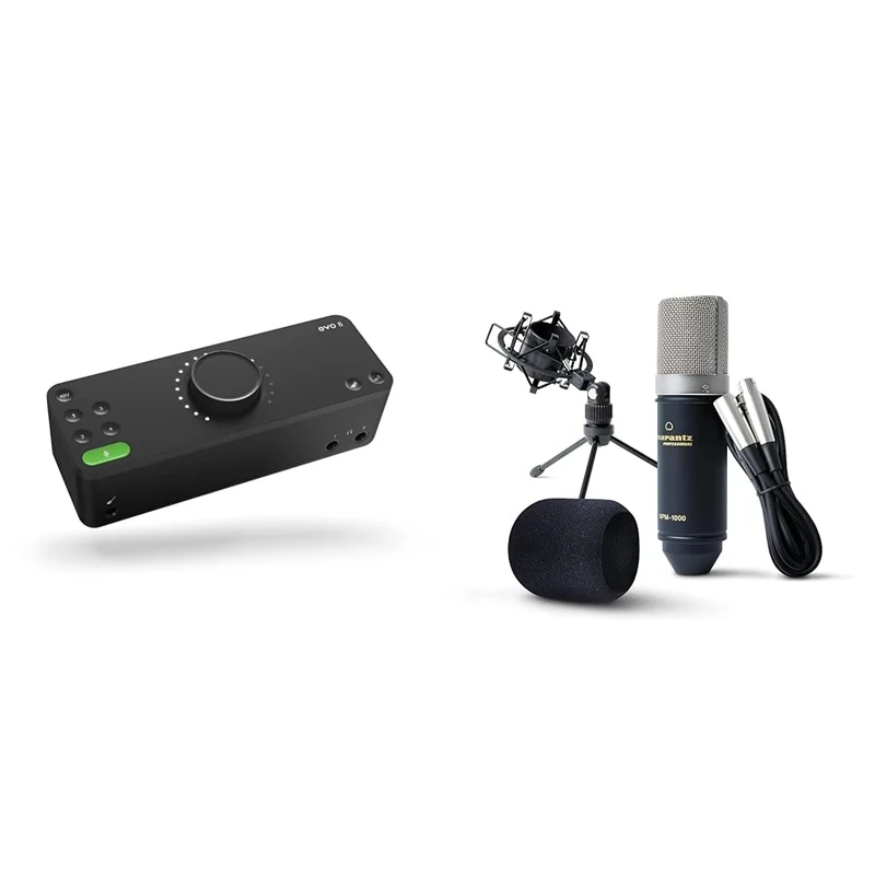 EVO 8 USB Audio Interface external sound card for music productions (4 in / 4 out, Smartgain & Marantz Professional MPM-1000 - Studio Recording Condenser XLR Microphone