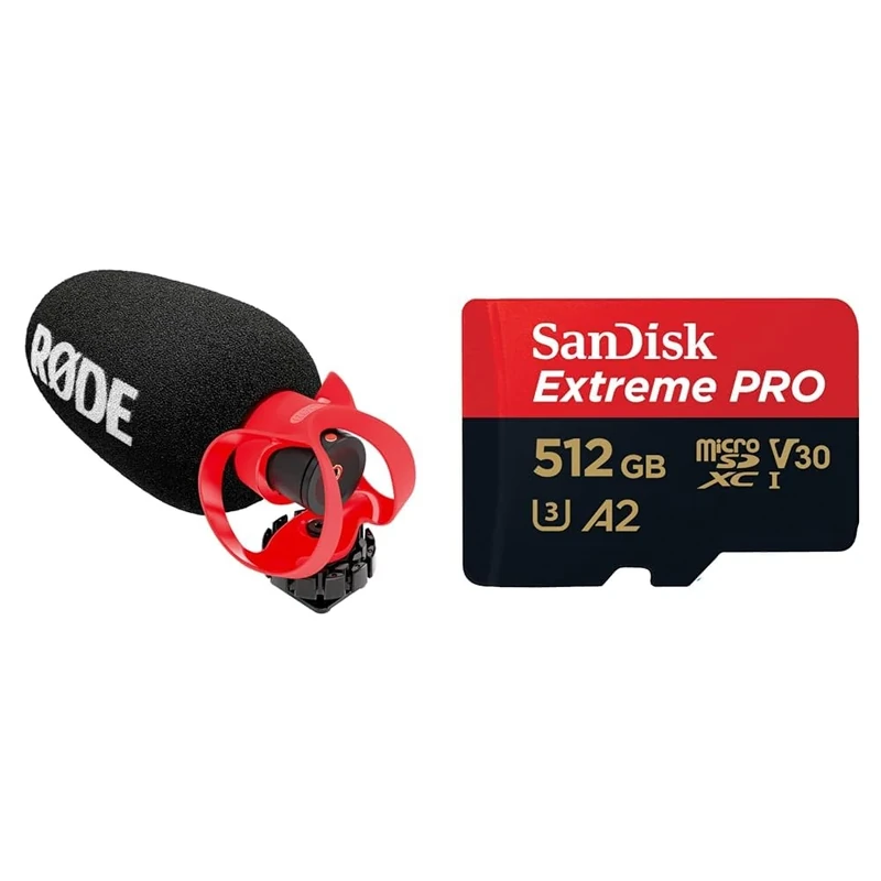 RØDE VideoMicro II Ultra-Compact On-Camera Shotgun Microphone for Recording Audio with a Camera & SanDisk 512GB Extreme PRO microSDXC card + RescuePro Deluxe, up to 200 MB/s