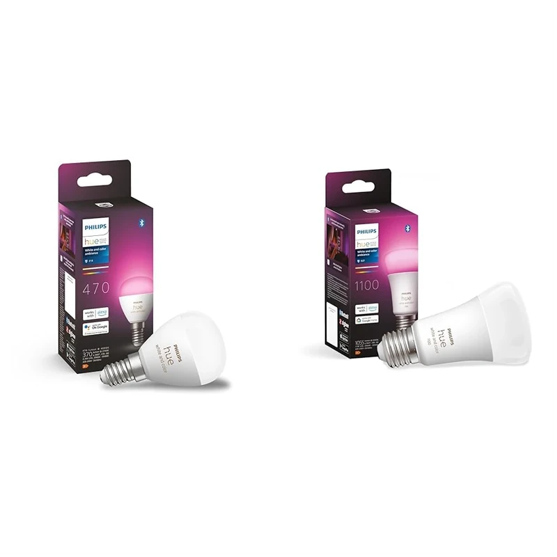 Philips Hue White and Colour Ambiance Luster Smart LED Light Bulb 1 Pack [E14 Edison Screw] & New White and Colour Ambiance Smart Light Bulb 75W - 1100 Lumen E27 Edison Screw
