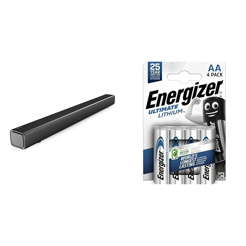 Panasonic SC-HTB100 Slim Soundbar for Dynamic Sound with Bluetooth, USB, HDMI and AUX- in Connectivity, Black & Energizer AA Batteries, Ultimate Lithium, 4 Pack Double A Battery Pack - Image 1