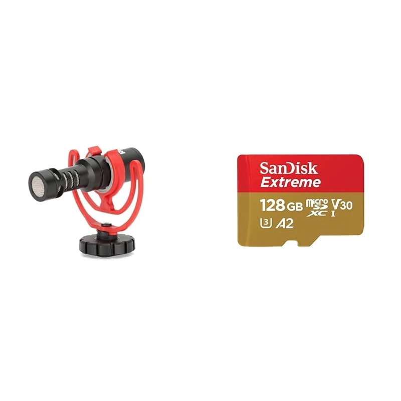 RØDE VideoMicro Compact On-camera Directional Microphone for Filmmaking, Content Creation & SanDisk 128GB Extreme microSDXC card + SD adapter + RescuePRO Deluxe, up to 190MB/s