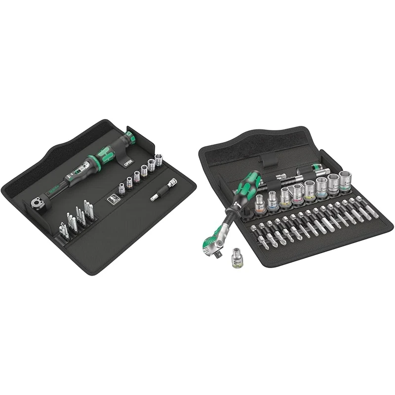 Wera Click-Torque A 6 Set 1 Adjustable Torque Wrench Set, 1/4" Hex Drive, 2.5-25 Nm, 20pc, 05130110001 & 8100 SA 6 Zyklop Speed Ratchet Set, 1/4" Drive, Metric, Silver, 28 Pieces - 05004016001