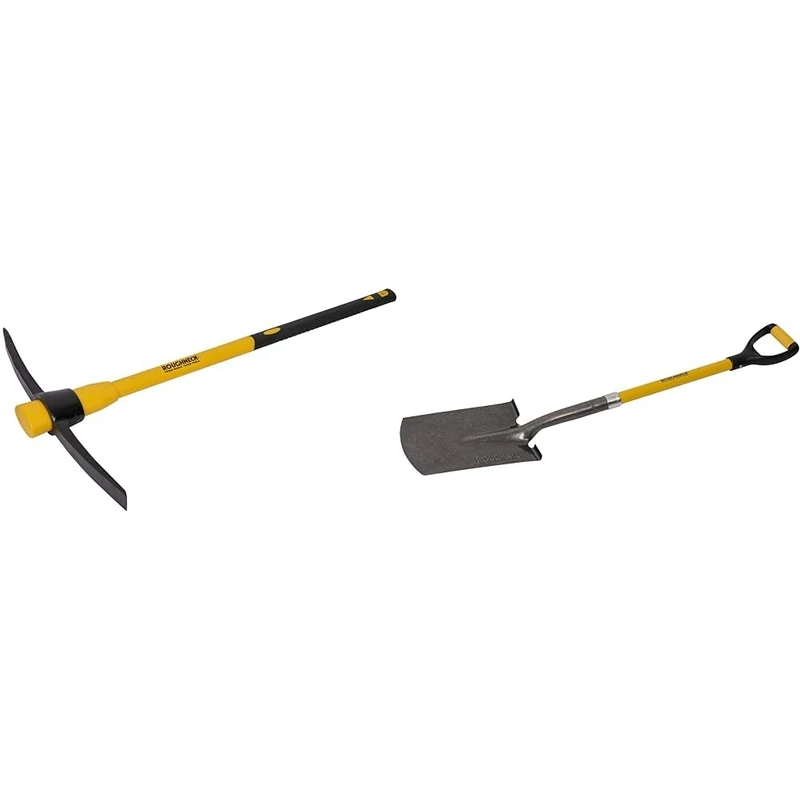 Roughneck ROU64352 Pick Axe With Fibreglass Handle 5lbs/2.27kg & ROU68224 Digging Spade 1070mm/42",Yellow & Black