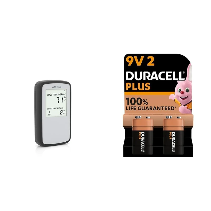 Airthings Corentium Home Radon Detector - 224 Portable, Lightweight, Easy-to-Use, (3) AAA Battery & Duracell Plus 9V Batteries (Pack of 2) - Alkaline - 100% Life Guaranteed
