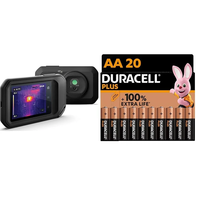 FLIR C3-X Compact Thermal Imaging Camera with Wifi: High Resolution Infrared Imager for Inspection & Duracell Plus AA Batteries (20 Pack) - Alkaline 1.5V - Up To 100% Extra Life