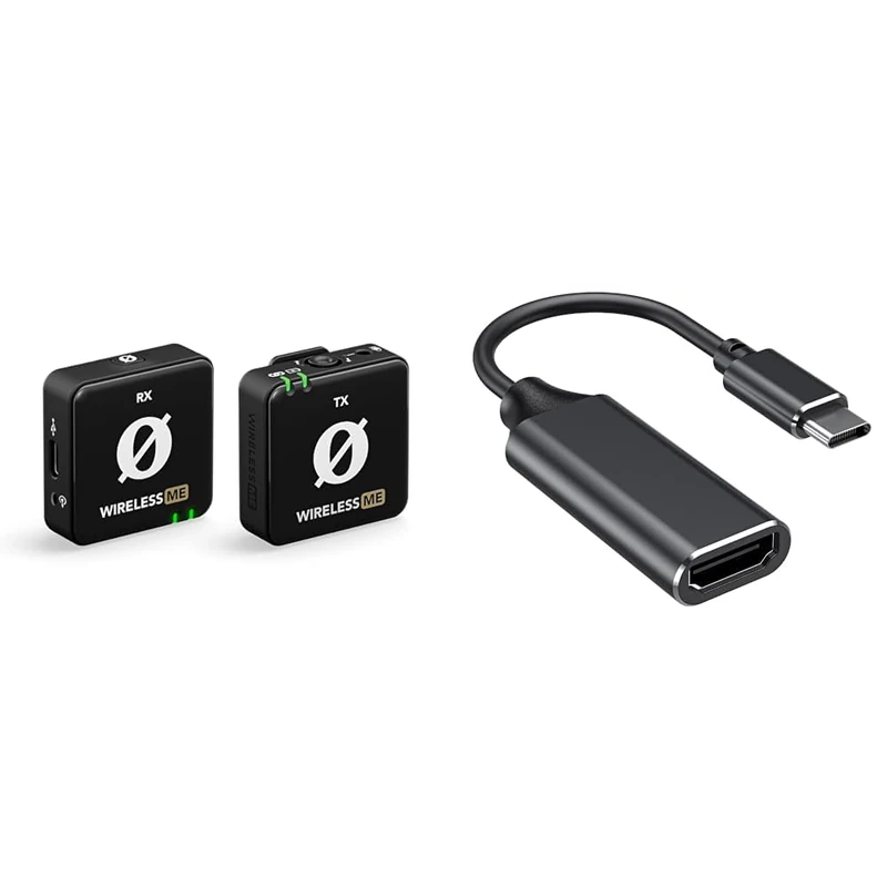 RØDE Wireless ME Ultra-compact Wireless Microphone System with Built-in Microphones & USB C to HDMI Adapter, Type c to HDMI 4K Adapter (Thunderbolt 3 Compatible)