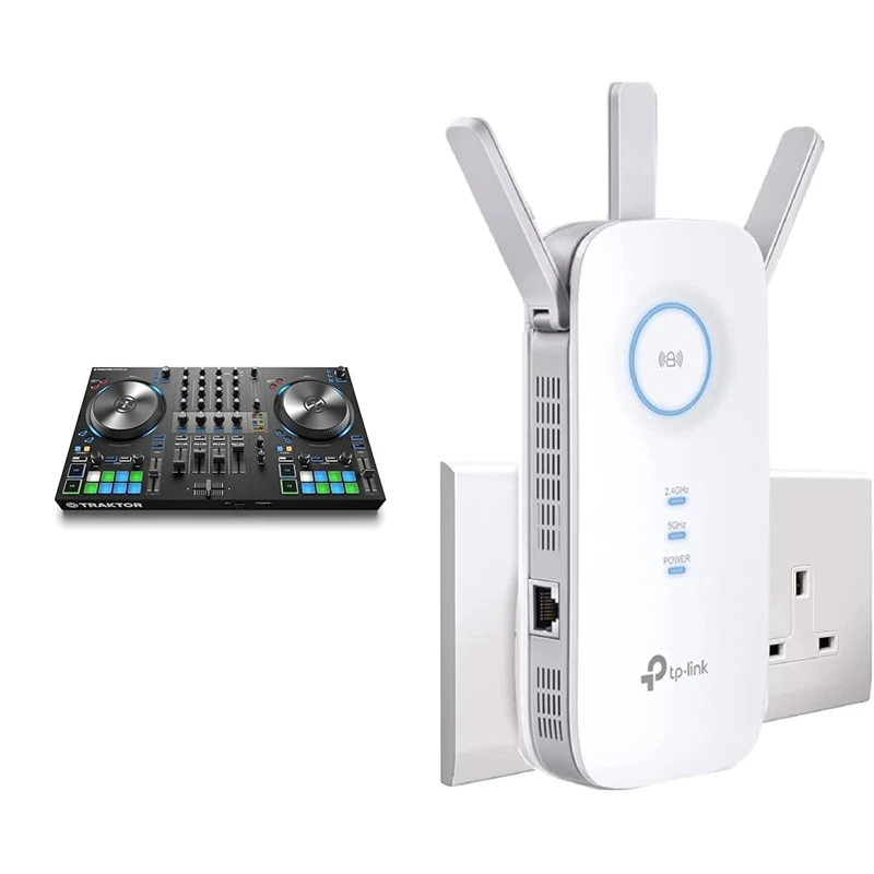 NATIVE INSTRUMENTS Traktor Kontrol S3 DJ Controller + Traktor Pro 3 Software, Compatible with iPad & TP-Link Mesh WiFi Range Extender, Ultraxtend WiFi Booster, AC1900 Mbps WiFi Internet Repeater