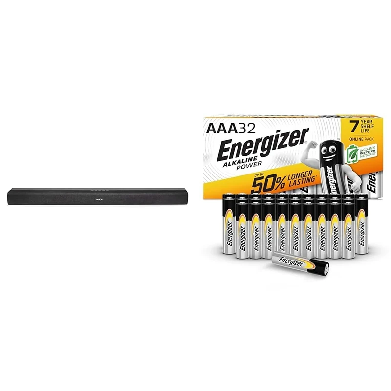 Denon DHT-S216 Soundbar for Surround Sound System, Bluetooth Sound Bar with Built-in Subwoofers & Energizer AAA Batteries, Alkaline Power, Triple A Battery Pack, 32 Pack (Packaging May Vary)