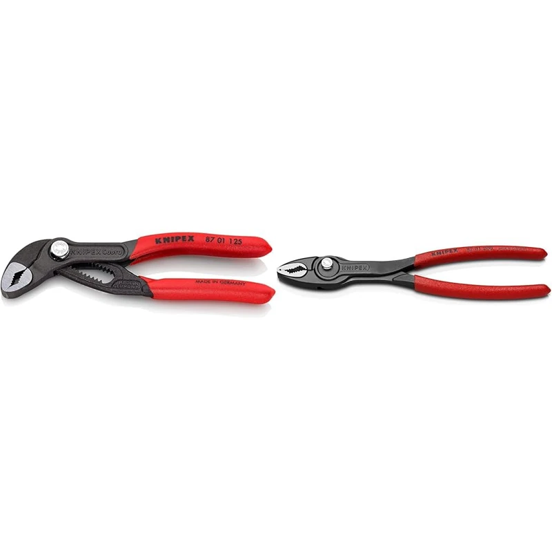 Knipex Cobra High-Tech Water Pump Pliers Grey atramentized, with Non-Slip Plastic Coating 125 mm & TwinGrip Slip Joint Pliers Black atramentized, with Non-Slip Plastic Coating 200 mm