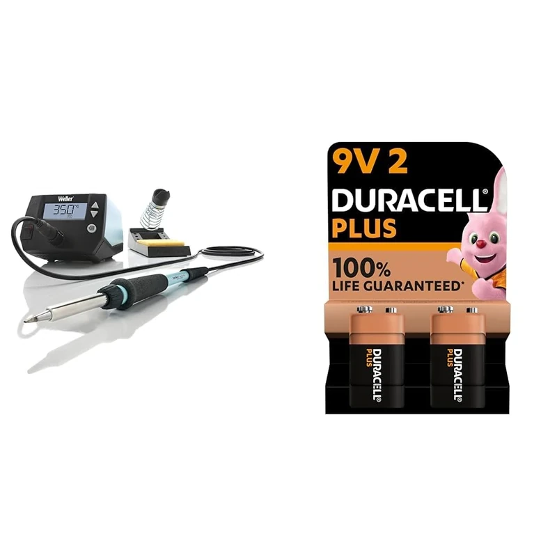 Weller WE 1010 (T0053298399) 70W/230V WE Digital Soldering Station Kit with UK Plug & Duracell Plus 9V Batteries (Pack of 2) - Alkaline - 100% Life Guaranteed