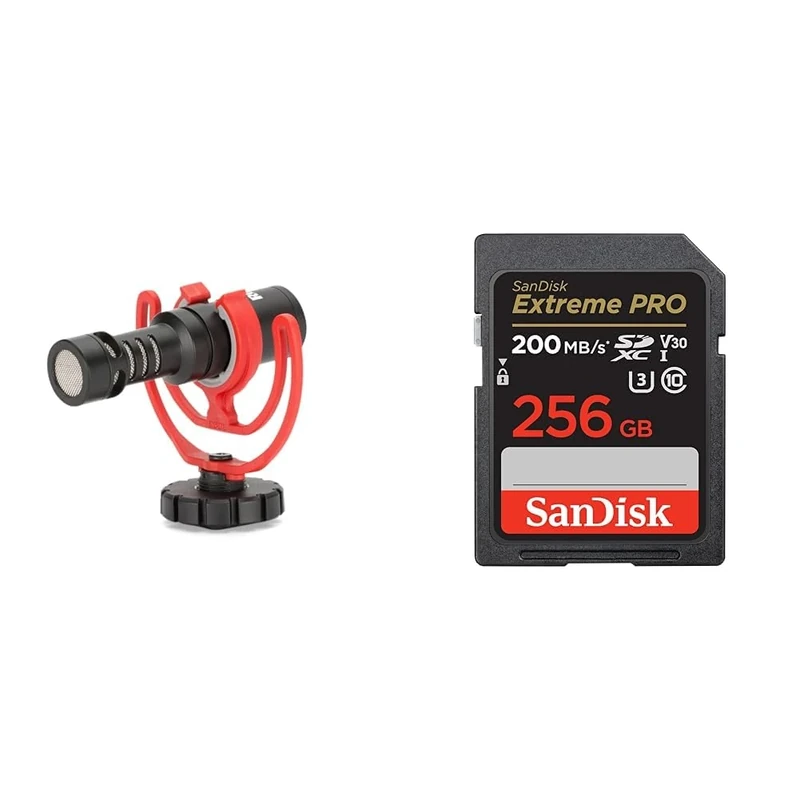 RØDE VideoMicro Compact On-camera Directional Microphone for Filmmaking, Content Creation & SanDisk 256GB Extreme PRO SDXC card + RescuePRO Deluxe, up to 200MB/s, UHS-I, Class 10, U3, V30