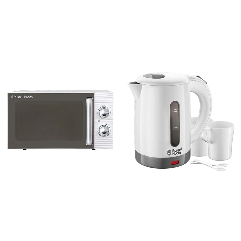 Russell Hobbs RHM1731 INSPIRE White 17 Litre Manual Microwave & Electric 0.85L Travel Kettle, Small & Compact, Dual voltage, Ideal for abroad/caravan