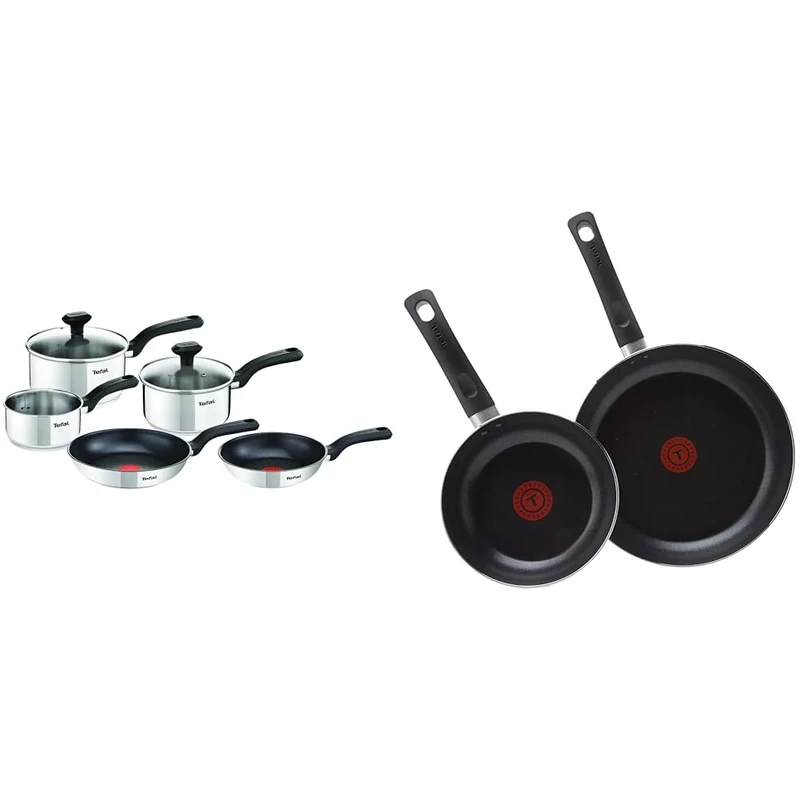 Tefal Comfort Max, Pan Set, 14cm Milkpan, 16cm and 18cm Saucepans with Lids & Taste Twin Pack, Aluminium Frying Pans, Pan Set, Pans 20 cm and 28 cm Diameter, Non-Stick
