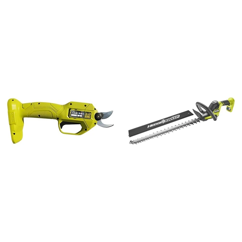 Ryobi RY18SCA-0 18V ONE+ Cordless Secateurs (Bare Tool), Black & RY18HT55A-0 18V ONE+ Cordless 55cm Hedge Trimmer (Bare Tool), 18 V