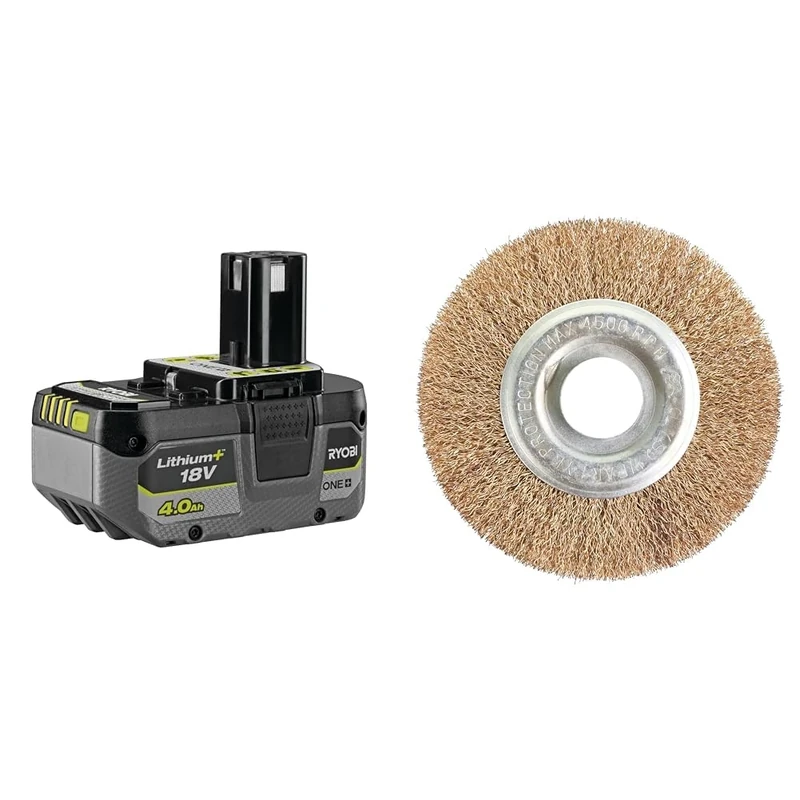 RYOBI RB1840X 18V One Plus Lithium Plus 4.0Ah Compact Battery, Black & RAC814 Wire Brush (Single)