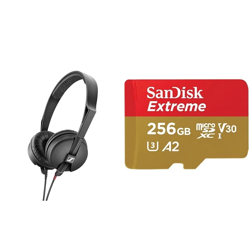 Sennheiser HD 25 LIGHT Lightweight On-Ear DJ & Monitoring Headphones & SanDisk 256GB Extreme microSDXC card + SD adapter + RescuePRO Deluxe, up to 190MB/s