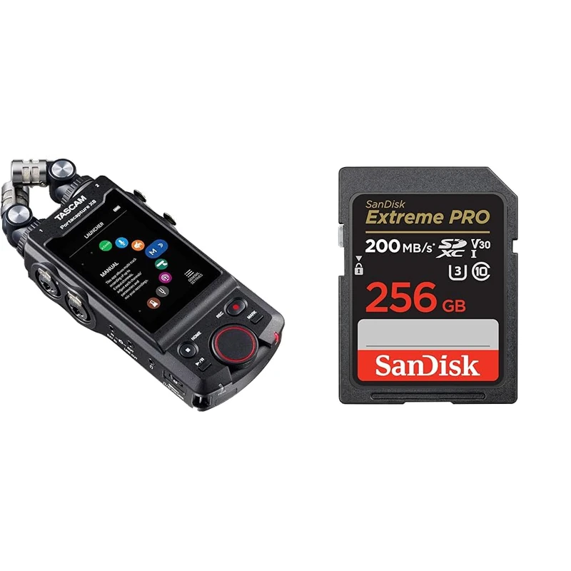 TASCAM Portacapture X8 - Portable 6+2-Track High-Resolution 32-bit float/192-kHz Recorder, usb2.0 & SanDisk 256GB Extreme PRO SDXC card + RescuePRO Deluxe, up to 200MB/s, UHS-I, Class 10, U3, V30