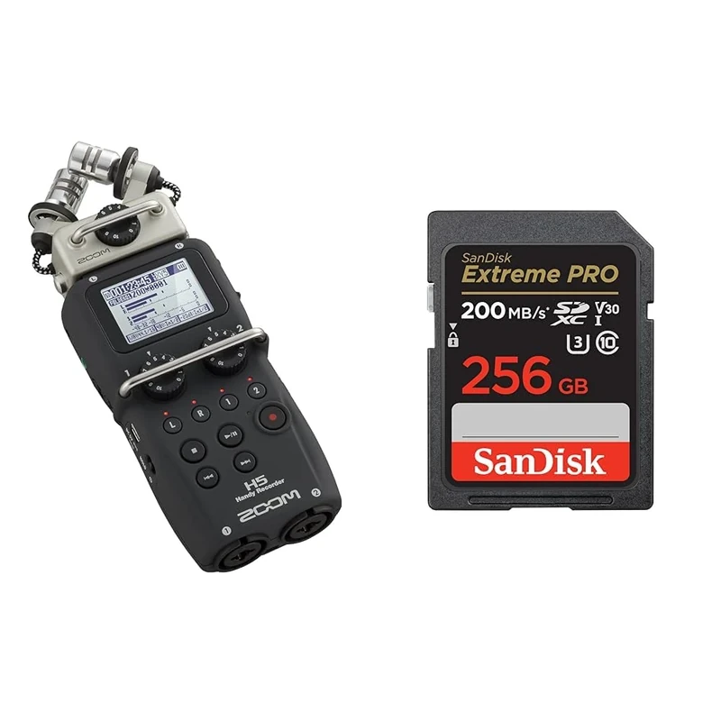 Zoom H5 4-Track Portable Recorder for Audio for Video, Music, and Podcasting, Stereo Microphones & SanDisk 256GB Extreme PRO SDXC card + RescuePRO Deluxe, up to 200MB/s, UHS-I, Class 10, U3, V30