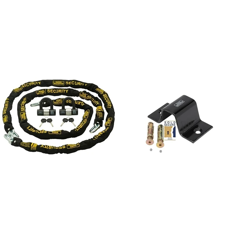 Burg-Wachter Duo Kit Sold Secure Diamond & Gold 10mm Keyed Alike Chain Twin Pack, Black, 2M & Sterling Sold Diamond & Gold High Security Ground/Wall Anchor, Black, GA1