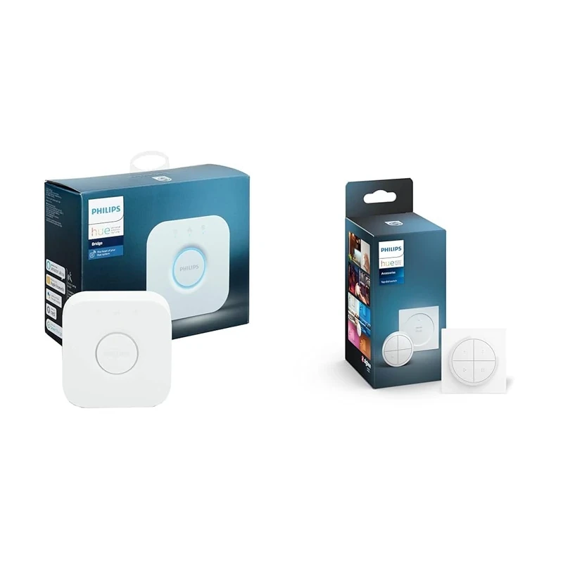 Philips Hue Bridge. Smart Home Automation Works with Alexa, Google Assistant and Apple Homekit. & Tap Dial Switch [White] Easy Smart Lighting Control. Indoor Home Lighting Automation