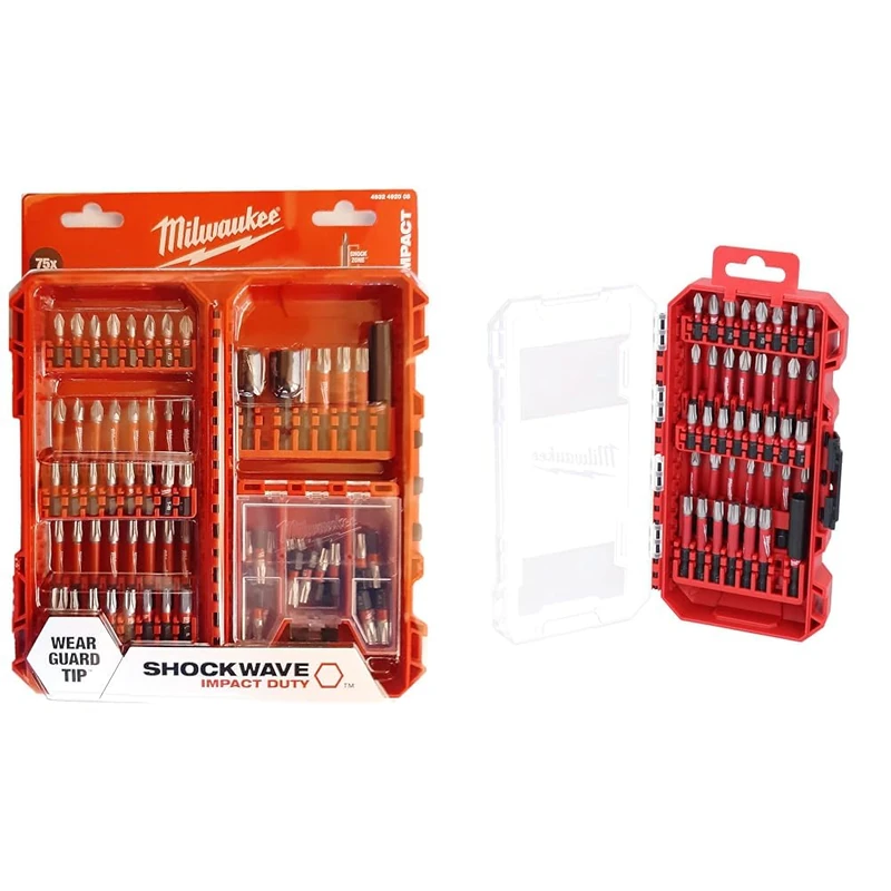 Milwaukee Shockwave 4932492008 Impact Duty Bit Set (TX, PZ, PH, HEX, TXBO, Accessories for Impact Wrenches and Screwdrivers) 75-Piece & 4932492009 Shockwave Bit Set 38-teilig Neue Box, Variety Pack - Image 1
