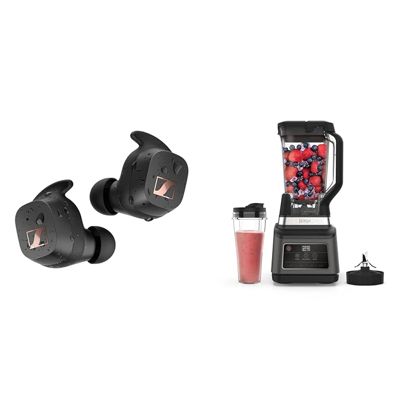 Sennheiser SPORT True Wireless Earbuds - Bluetooth In-Ear Headphones for Active Lifestyles & Ninja 2-in-1 Blender with 3 Automatic Programs; Blend, Max Blend, Crush, and 4 Manual Settings, 2.1L