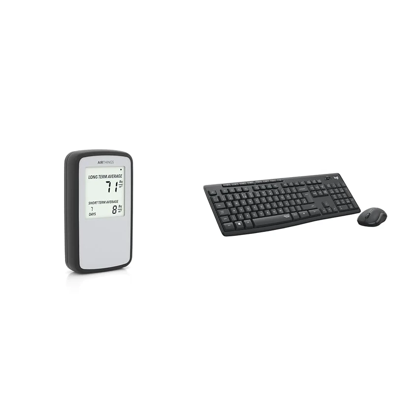 Airthings Corentium Home Radon Detector - 224 Portable, Lightweight, Easy-to-Use, (3) AAA Battery & Logitech MK295 Silent Wireless Mouse & Keyboard Combo with SilentTouch Technology, Full Numpad