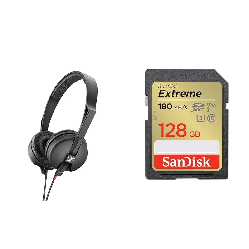 Sennheiser HD 25 LIGHT Lightweight On-Ear DJ & Monitoring Headphones & SanDisk 128GB Extreme SDXC card + RescuePro Deluxe up to 180 MB/s UHS-I Class 10 U3 V30