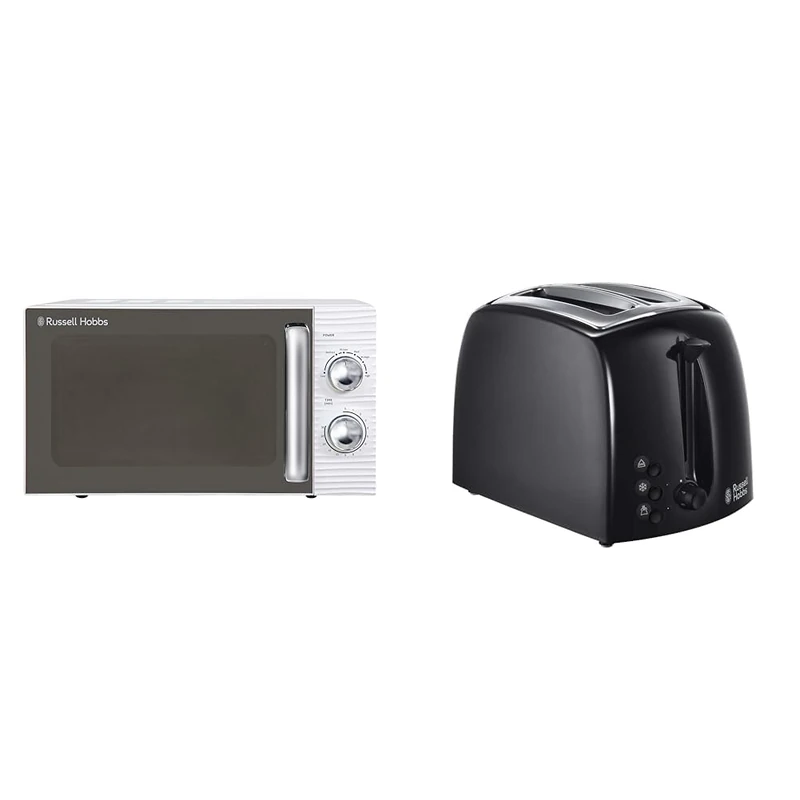 Russell Hobbs RHM1731 INSPIRE White 17 Litre Manual Microwave & Textures 2 Slice Toaster (Extra Wide Slots, 6 Browning levels, Frozen