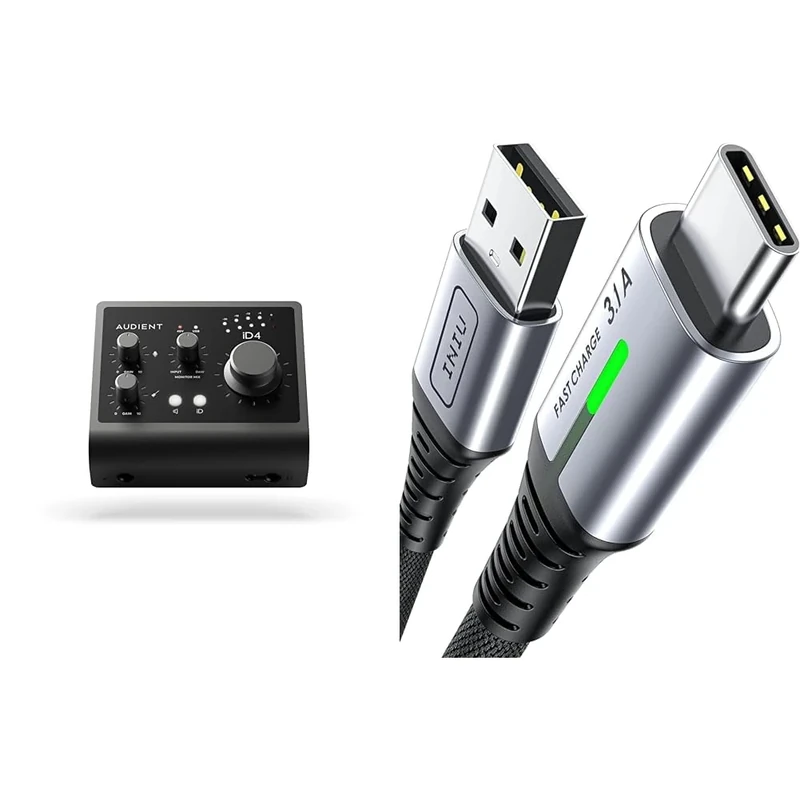 Audient Audio Interface iD4 MKII, Class A Console Microphone Preamp & INIU USB C Charger Cable 2m 3.1A Type C Cable Fast Charging, Braided USB A to USB-C Phone Charger