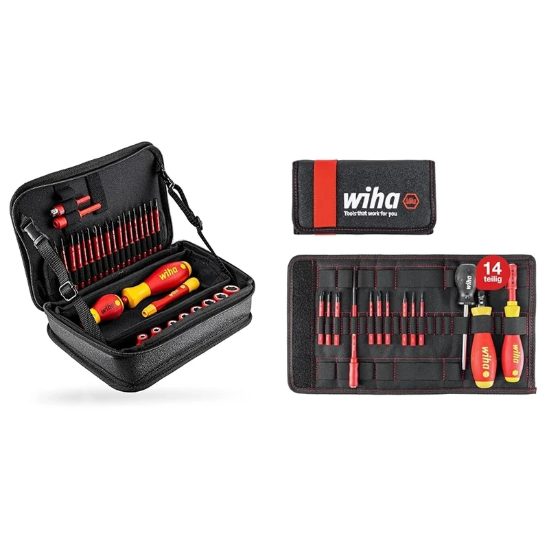 Wiha 7209NK-2002 slimVario Set, Red Yellow, 32 TLG, (43465) & 2872T13 TorqueVario-S Metal and Plastic Electric 0,8-5,0 Nm, Multi-Colour, Set of 13 Piece, Pack of 1