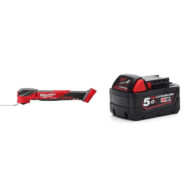 Milwaukee M18FMT-0X 18v Fuel Multi Tool Body Only & M18 B5 REDLITHIUM-ION™ Slide Battery Pack 18V 5.0Ah Li-ion, Black