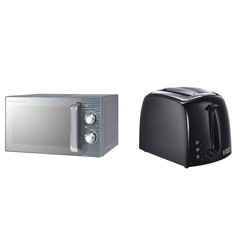Russell Hobbs RHM1731G Inspire 17L 700w Grey Solo Manual Microwave with 5 Power Levels, Timer & Textures 2 Slice Toaster (Extra Wide Slots, 6 Browning levels, Frozen