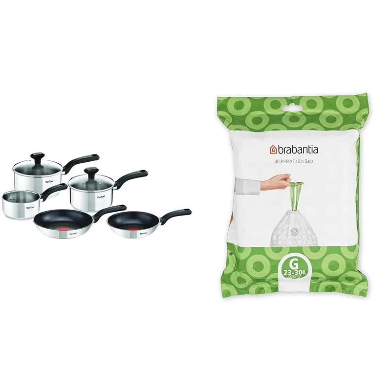 Tefal Comfort Max, Pan Set, 14cm Milkpan, 16cm and 18cm Saucepans with Lids & Brabantia PerfectFit Bin Liners (Size G/23-30 Litre) Thick Plastic Trash Bags