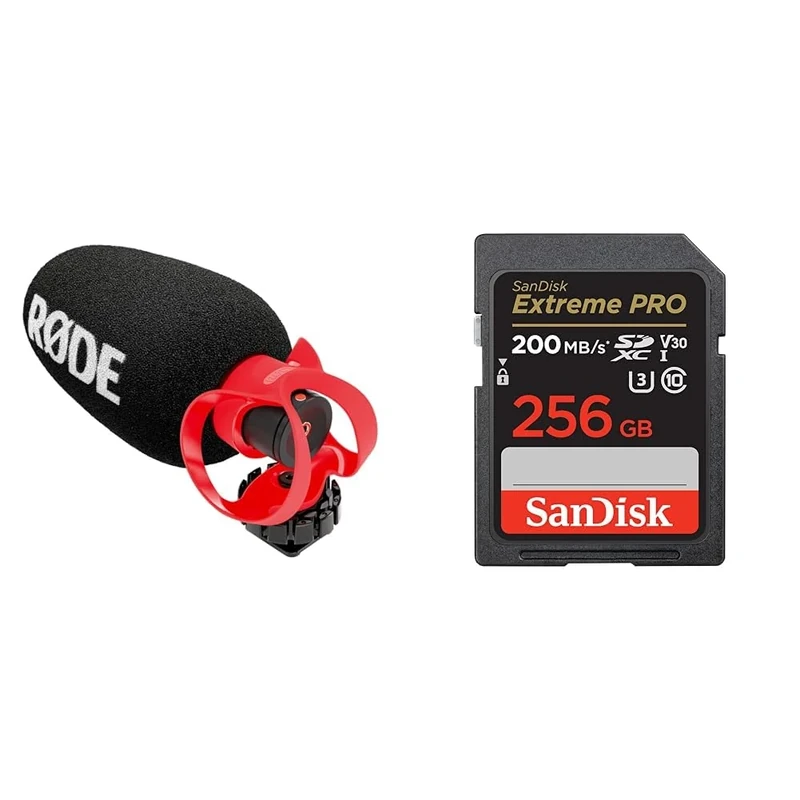 RØDE VideoMicro II Ultra-Compact On-Camera Shotgun Microphone for Recording Audio with a Camera & SanDisk 256GB Extreme PRO SDXC card + RescuePRO Deluxe, up to 200MB/s, UHS-I, Class 10, U3, V30
